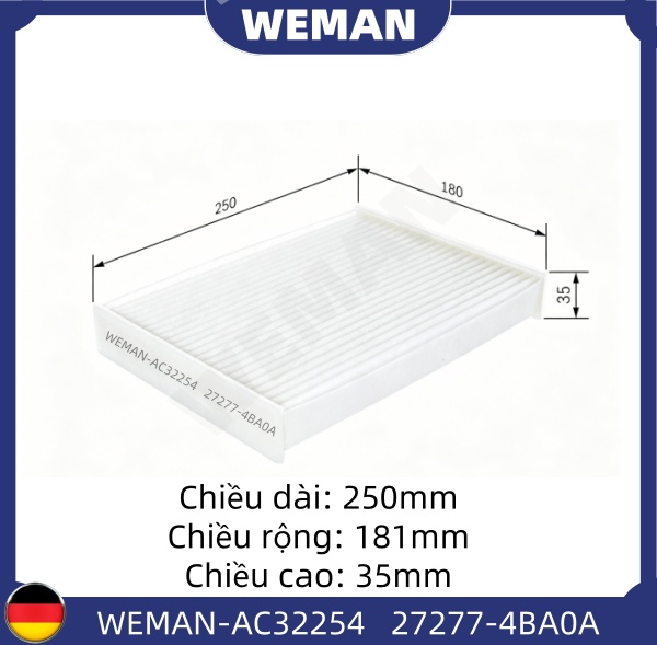 WEMAN Lọc gió điều hòa AC32254 Nissan X-TRAIL OEM 27277-4BA0A WEMAN Lọc gió điều hòa AC32254 Nissan X-TRAIL