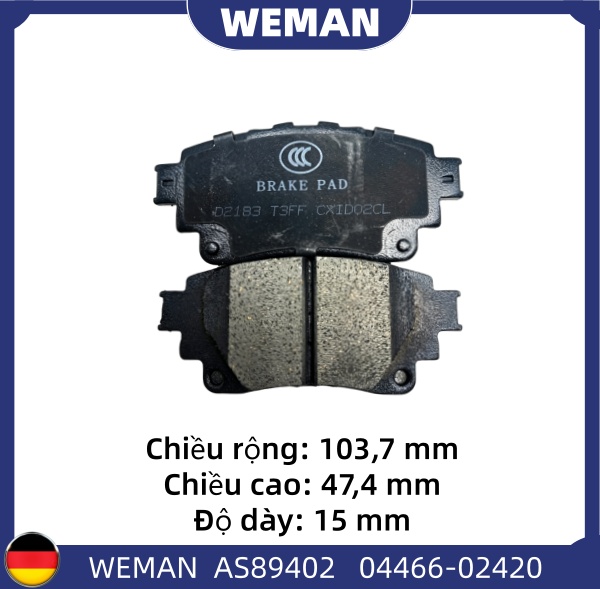 WEMAN Má phanh AS89402 Toy*ta Vios Yaris Altis Corolla Cross OEM 0446612160 WEMAN Má phanh AS89402 Toy*ta Vios Yaris Altis Corolla Cross