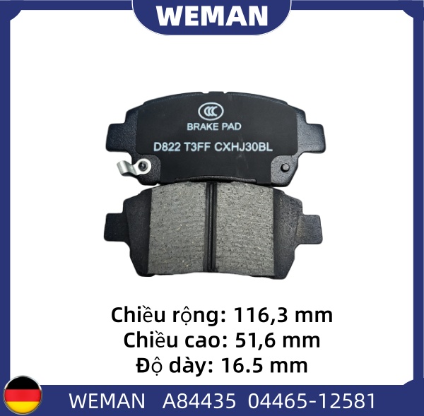 WEMAN Má phanh AS84435 Nis*an TEANA Altis Vios Yaris OEM 044650D020 WEMAN Má phanh AS84435 Nis*an TEANA Altis Vios Yaris